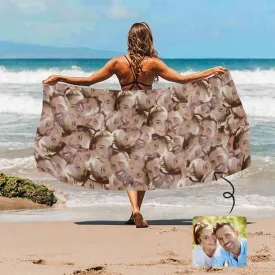 Custom Face Couple Seamless Beach Towel Quick-Dry, Sand-Free, Super Absorbent, Non-Fading, Beach&Bath Towel Beach Blanket Personalized Beach Towel Funny Selfie Gift