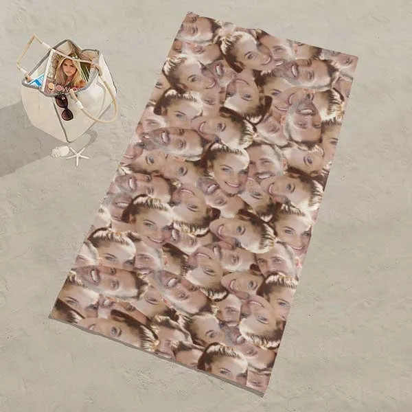 Custom Face Couple Seamless Beach Towel Quick-Dry, Sand-Free, Super Absorbent, Non-Fading, Beach&Bath Towel Beach Blanket Personalized Beach Towel Funny Selfie Gift