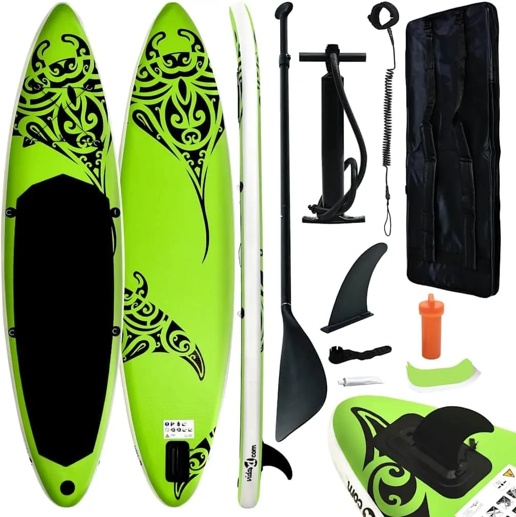 Durable and Stable Inflatable Stand Up Paddleboard Set, for Leisure and Small Waves, 120.1" x 29.9" x 5.9" Green