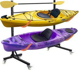 Freestanding Kayak Storage Rack 2 Kayaks/4 Kayaks, Kayak Racks for Outdoor Storage with Movable Wheels, Kayak Stand Heavy Duty Storage Wide Adjustable for Kayak, Canoe, SUP and Surfboard