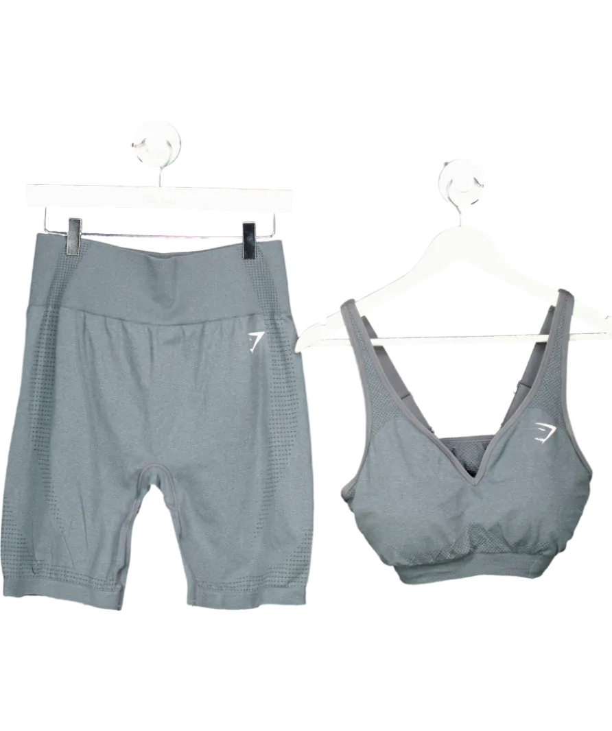 gymshark Grey Vital Seamless Shorts & Vital Seamless V Neck Sports Bra UK XL