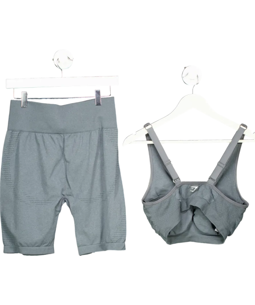 gymshark Grey Vital Seamless Shorts & Vital Seamless V Neck Sports Bra UK XL