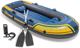 Inflatable Kayak, Rubber Rowing Boat,3 People Canoe, Kayak, Dinghy Boat with Aluminum Oars and Manual air Pump,Blue