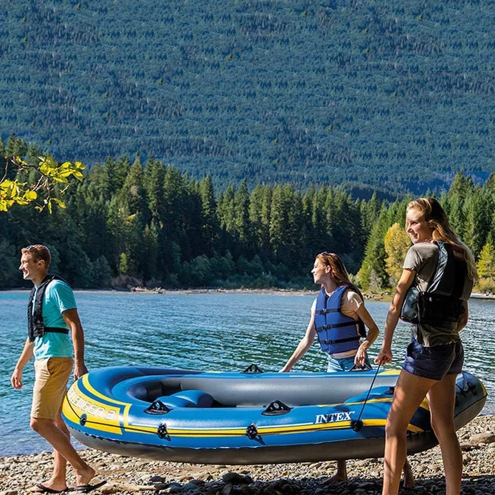 Inflatable Kayak, Rubber Rowing Boat,3 People Canoe, Kayak, Dinghy Boat with Aluminum Oars and Manual air Pump,Blue