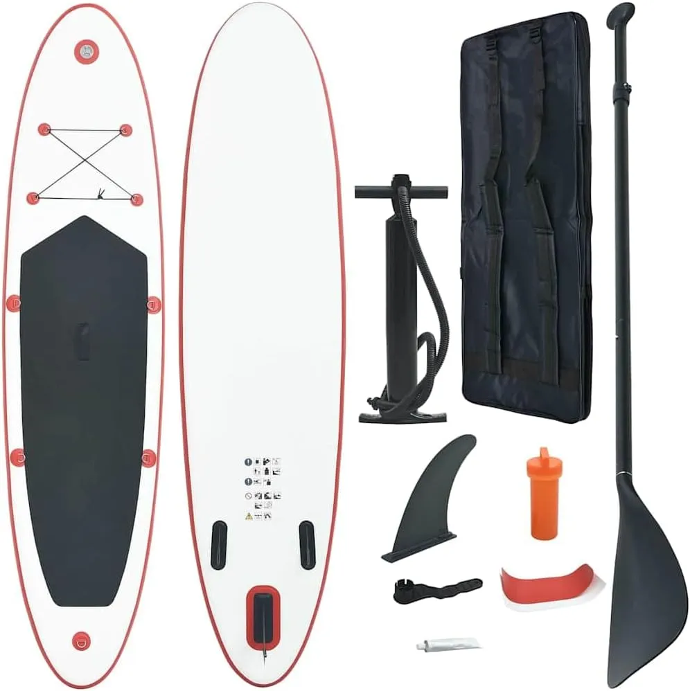 Inflatable Stand Up Paddle Board Set for Learning and Recreational Use, Red and White, Single Adult Capacity