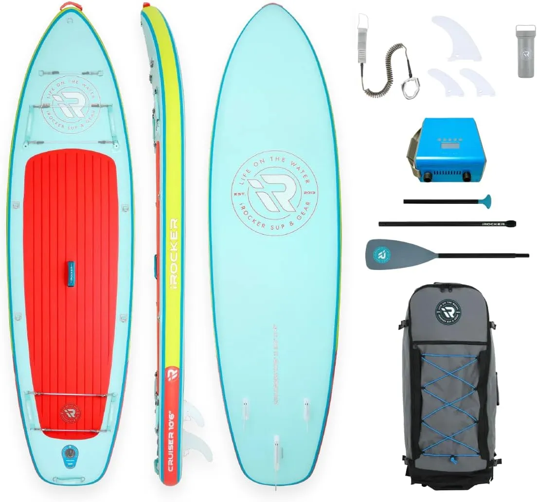 iROCKER Cruiser 7.0 Inflatable Stand Up Paddle Board Premium SUP and Accessories - Beginner Friendly - Extra Wide Base - Tandem Capable