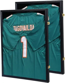 Jersey Frame Display Case 2 Pack, Jersey Shadow Box with 98% UV Protection Acrylic and Hanger for Baseball Basketball Football Soccer Hockey Sport Shirt and Uniform, Black