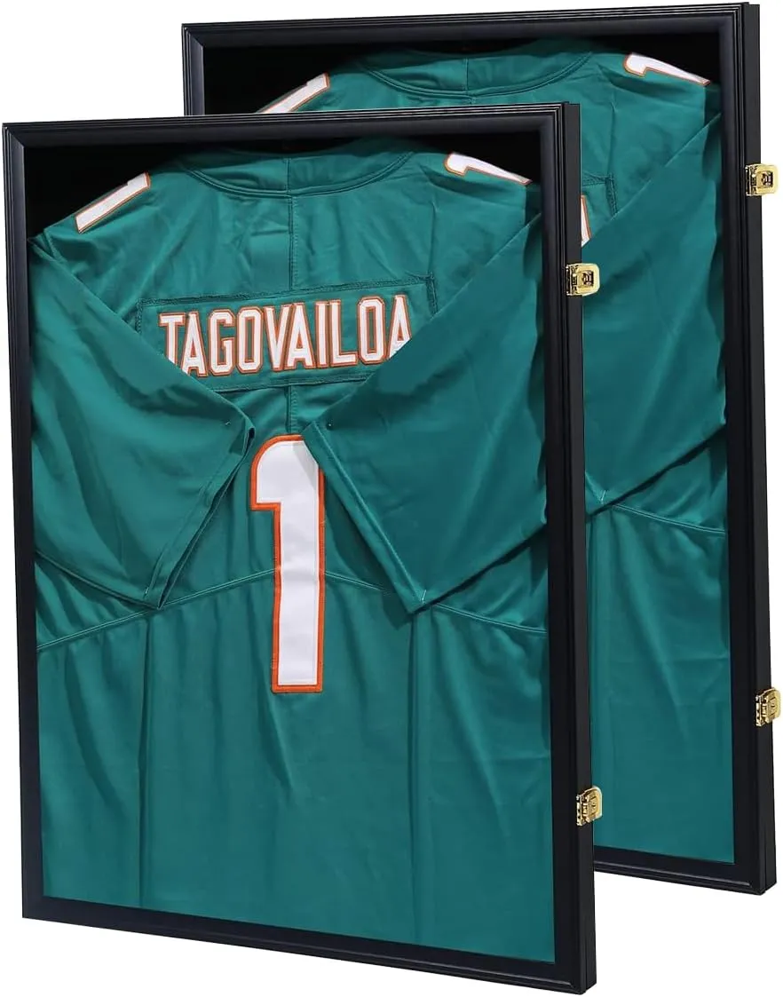 Jersey Frame Display Case 2 Pack, Jersey Shadow Box with 98% UV Protection Acrylic and Hanger for Baseball Basketball Football Soccer Hockey Sport Shirt and Uniform, Black