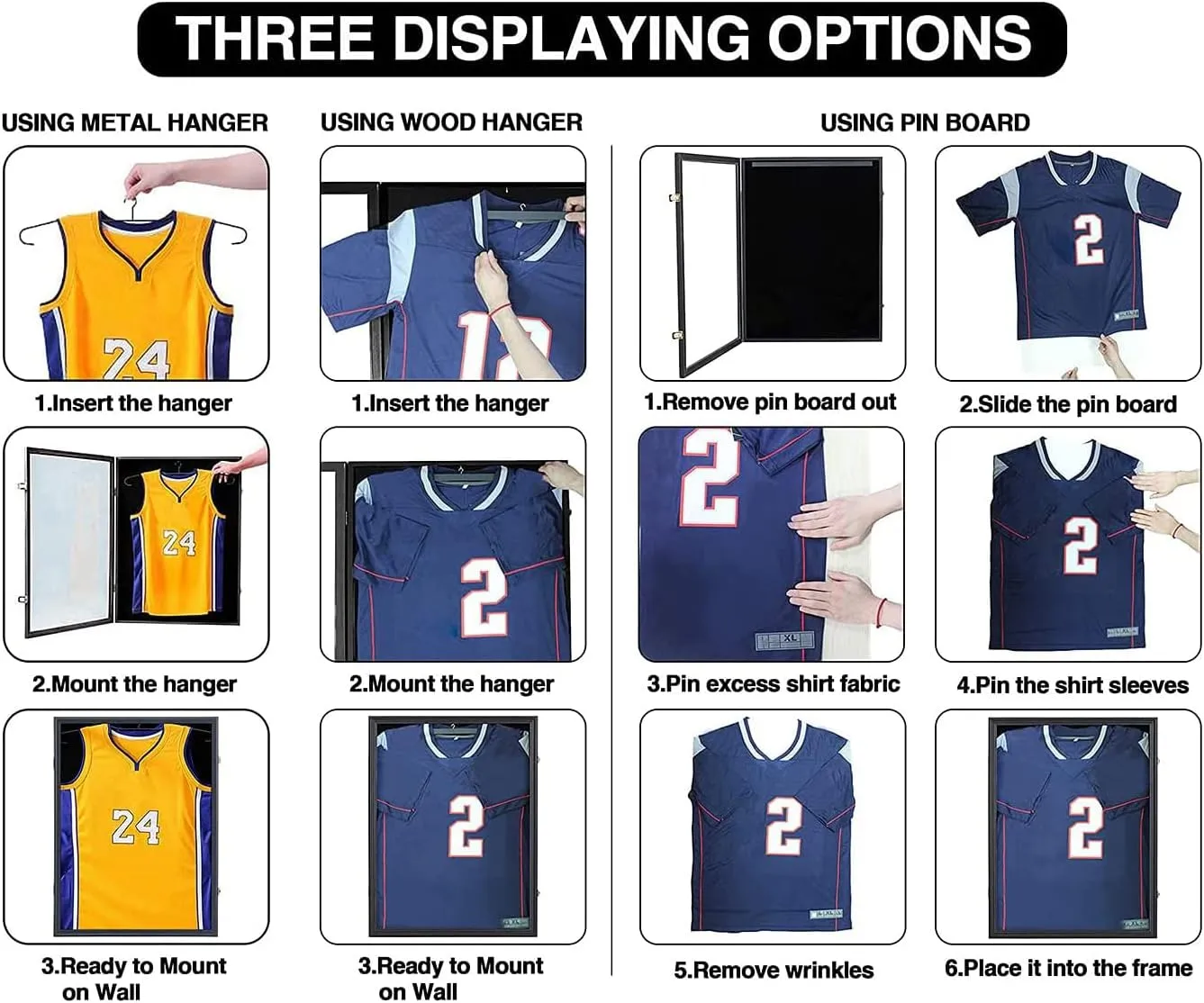 Jersey Frame Display Case 2 Pack, Jersey Shadow Box with 98% UV Protection Acrylic and Hanger for Baseball Basketball Football Soccer Hockey Sport Shirt and Uniform, Black