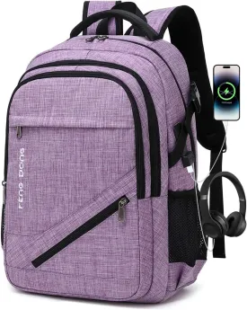 Large Laptop Backpack 17.3 inch Durable Waterproof Travel College Backpack Bookbag for Men & Women Business Backpack with USB Charging Port and Headset Port Light Purple
