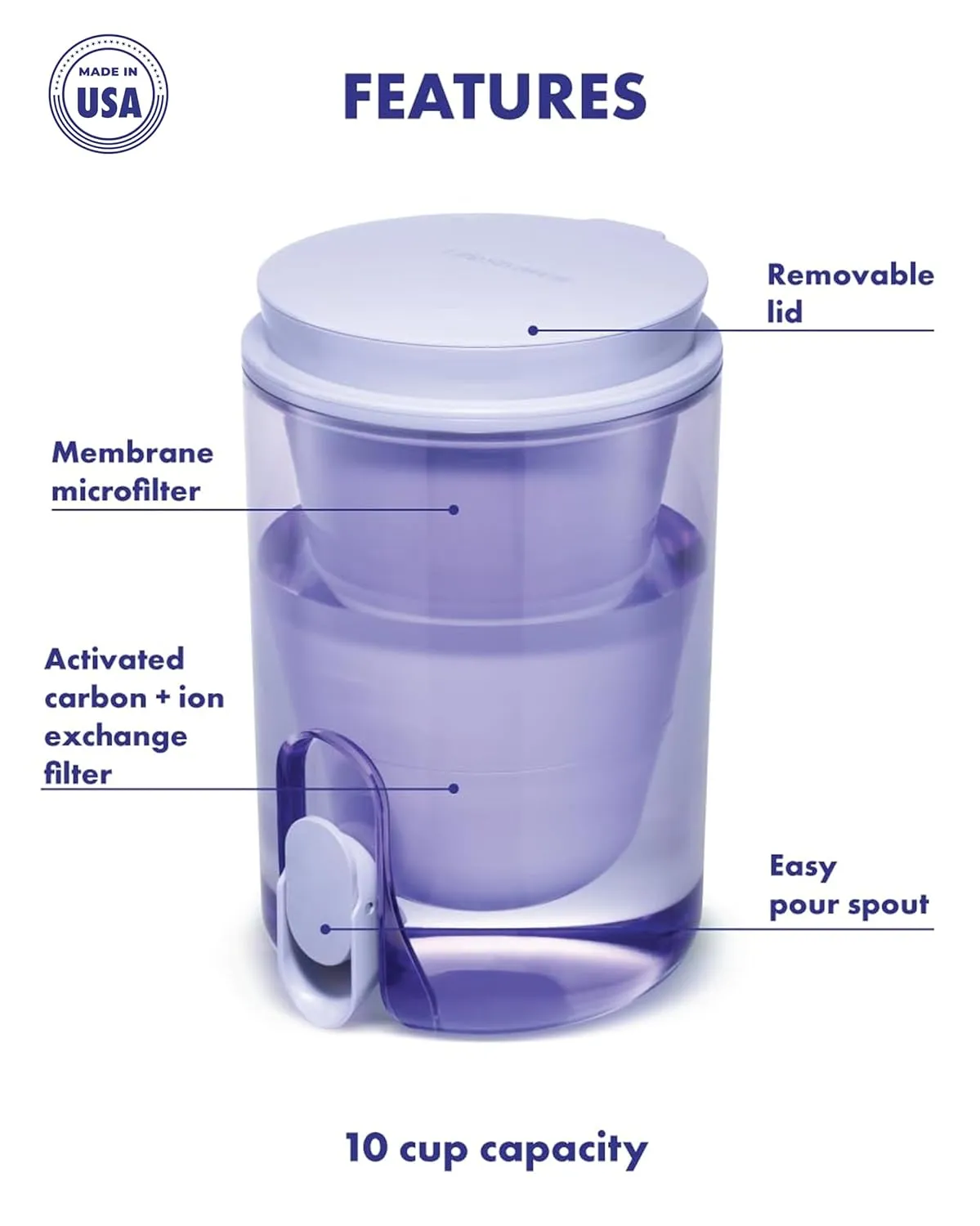 LifeStraw Home Studio Water Filter Dispenser, 10-Cup, Icelandic Blue, BPA-Free Designed for Everyday Protects Against Bacteria, parasites, microplastics, PFAS, Lead, and Improves Taste