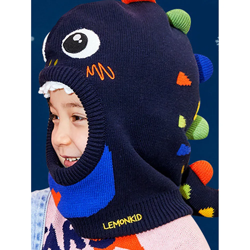 Little Surprise Box Knitted Dino Mini Heart themed Winter Cap Covering  Neck , Ears And Head For Minus Degree Temperature, 5 Yrs And Above