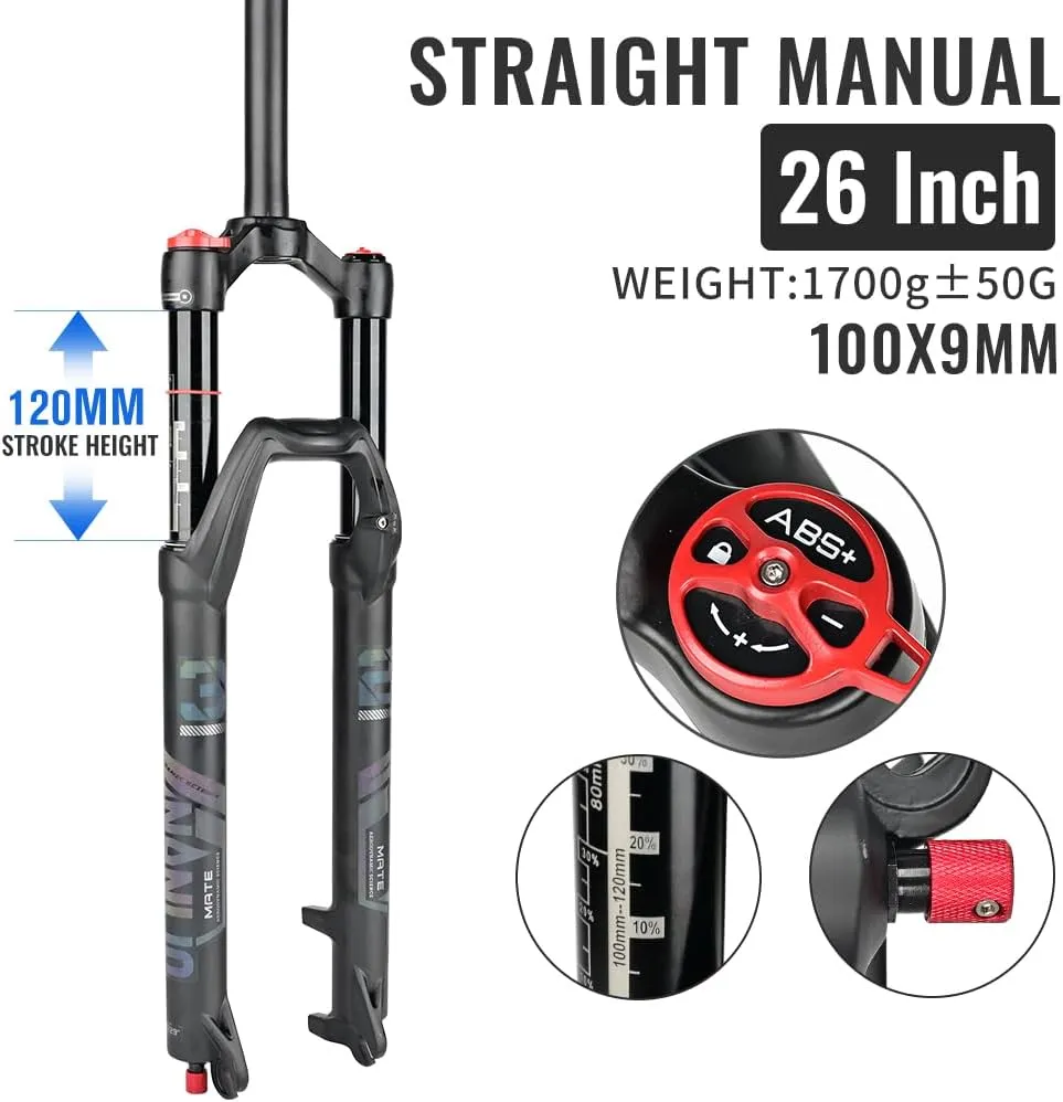 Mate Bicycle Suspension Forks - 26/27.5/29 Inch Oil and Air Fork - Rebound Adjustment - Mountain Bike Fork with 120mm Travel