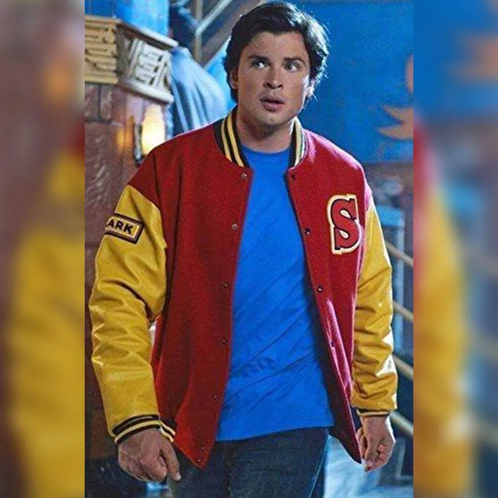MCJ05 Superman Smallville Crows Clark Kent Varsity Letterman Red Real Wool Men