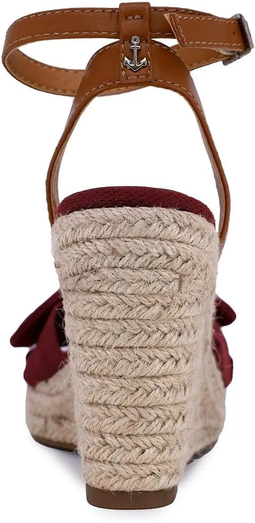 Nautica Women's Espadrille Wedge Sandals  Platform Heel Summer Dress Shoes with Ankle Strap and Bow  Comfortable Open Toe Beach and Casual Footwear