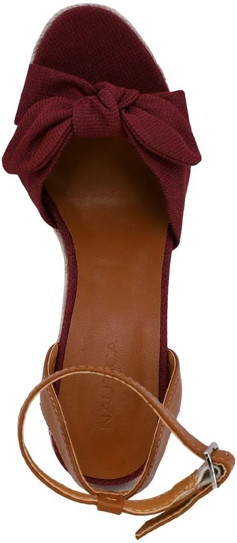 Nautica Women's Espadrille Wedge Sandals  Platform Heel Summer Dress Shoes with Ankle Strap and Bow  Comfortable Open Toe Beach and Casual Footwear