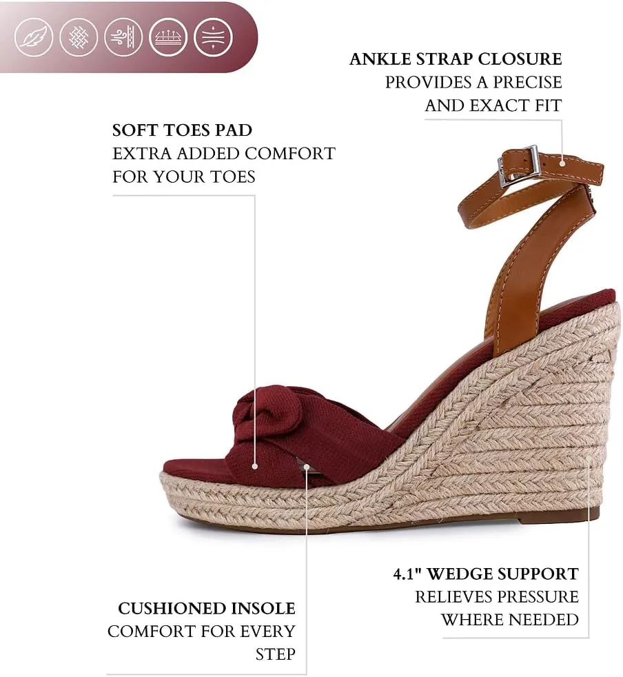 Nautica Women's Espadrille Wedge Sandals  Platform Heel Summer Dress Shoes with Ankle Strap and Bow  Comfortable Open Toe Beach and Casual Footwear