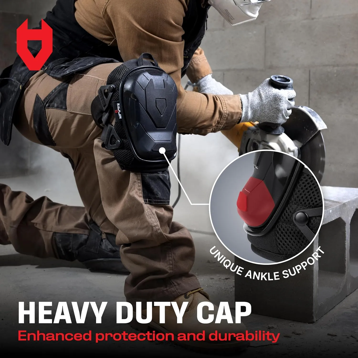 NoCry Professional Construction Knee Pads for Men and Women with Non-Slip Heavy Duty Cap and Ankle Support  Thick Foam and Gel Cushioning  Reinforced, Adjustable Straps and Military-grade Rivets