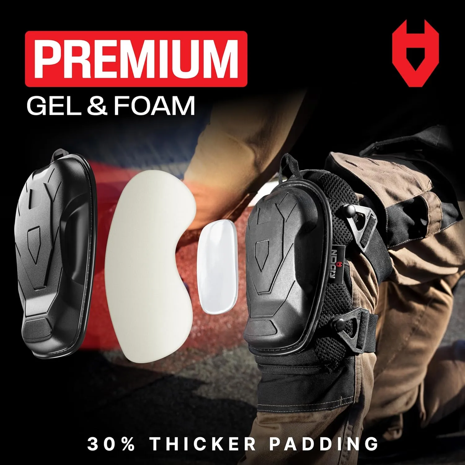 NoCry Professional Construction Knee Pads for Men and Women with Non-Slip Heavy Duty Cap and Ankle Support  Thick Foam and Gel Cushioning  Reinforced, Adjustable Straps and Military-grade Rivets