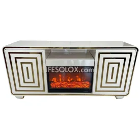 Premium FP001W Fireplace TV Stand with Square Outline and Drawers (White)