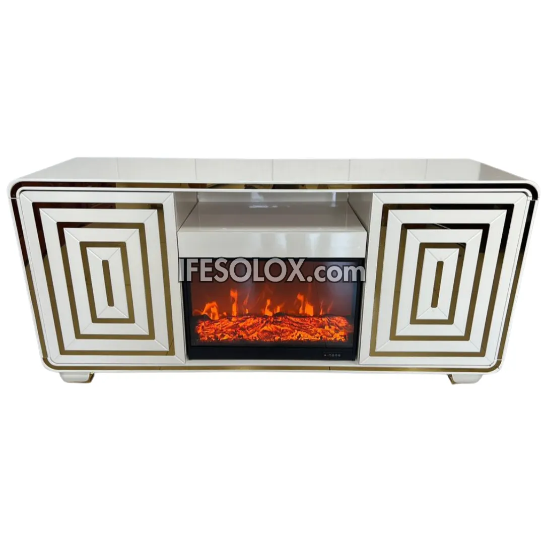 Premium FP001W Fireplace TV Stand with Square Outline and Drawers (White)