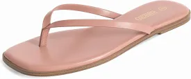 Rihero Flip Flops for Women Comfortable Square Toe Beach Sandals Slip On Leather Thong Flat Sandals Dressy