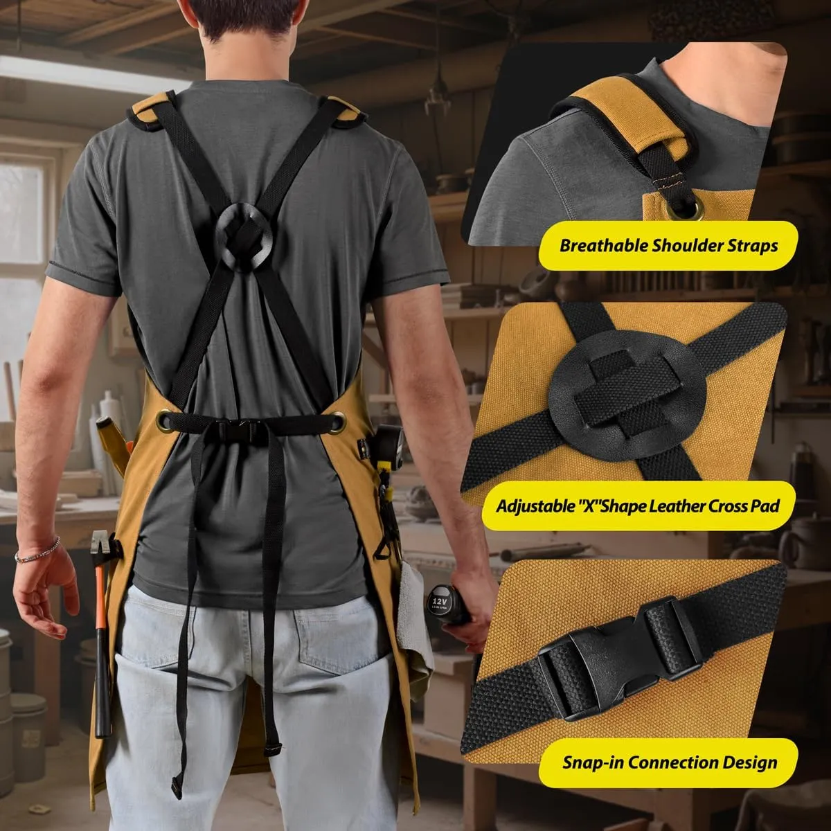 ROTANET Canvas Work Apron, Woodworking Aprons for Men with Tool Pockets, Waterproof Heavy Duty, Shop for Carpenters