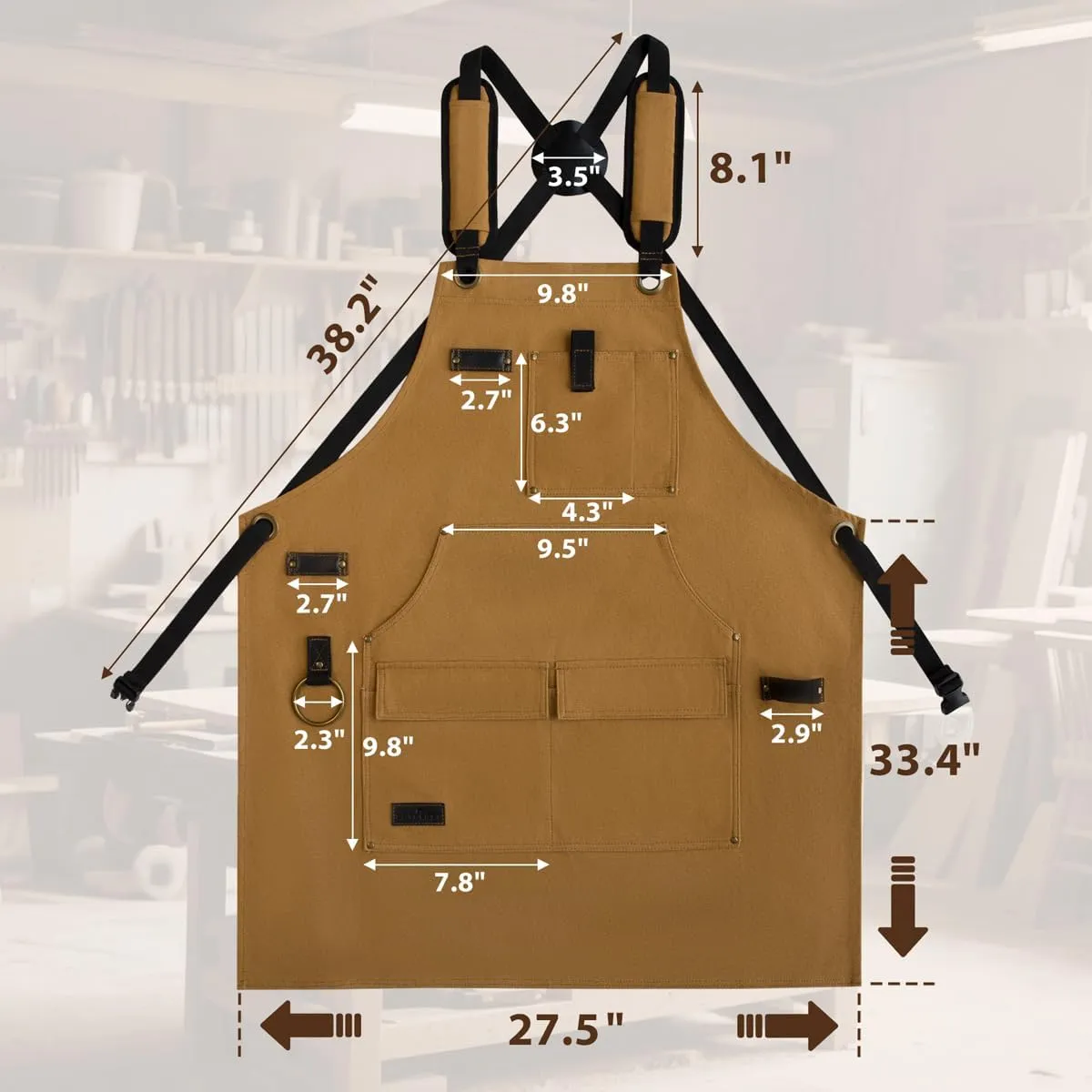 ROTANET Canvas Work Apron, Woodworking Aprons for Men with Tool Pockets, Waterproof Heavy Duty, Shop for Carpenters