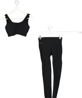 Sellise Black Ribbed Sports Bra And Leggings Set UK 6-8