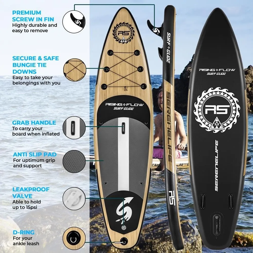 SereneLife Set of 2 Inflatable Stand Up Paddle Boards with Premium Accessories  SUP Pair with 32" Wide Stable Design, Non-Slip EVA Deck Pad for Adults and Youth of All Skill Levels, 350 lbs Capacity