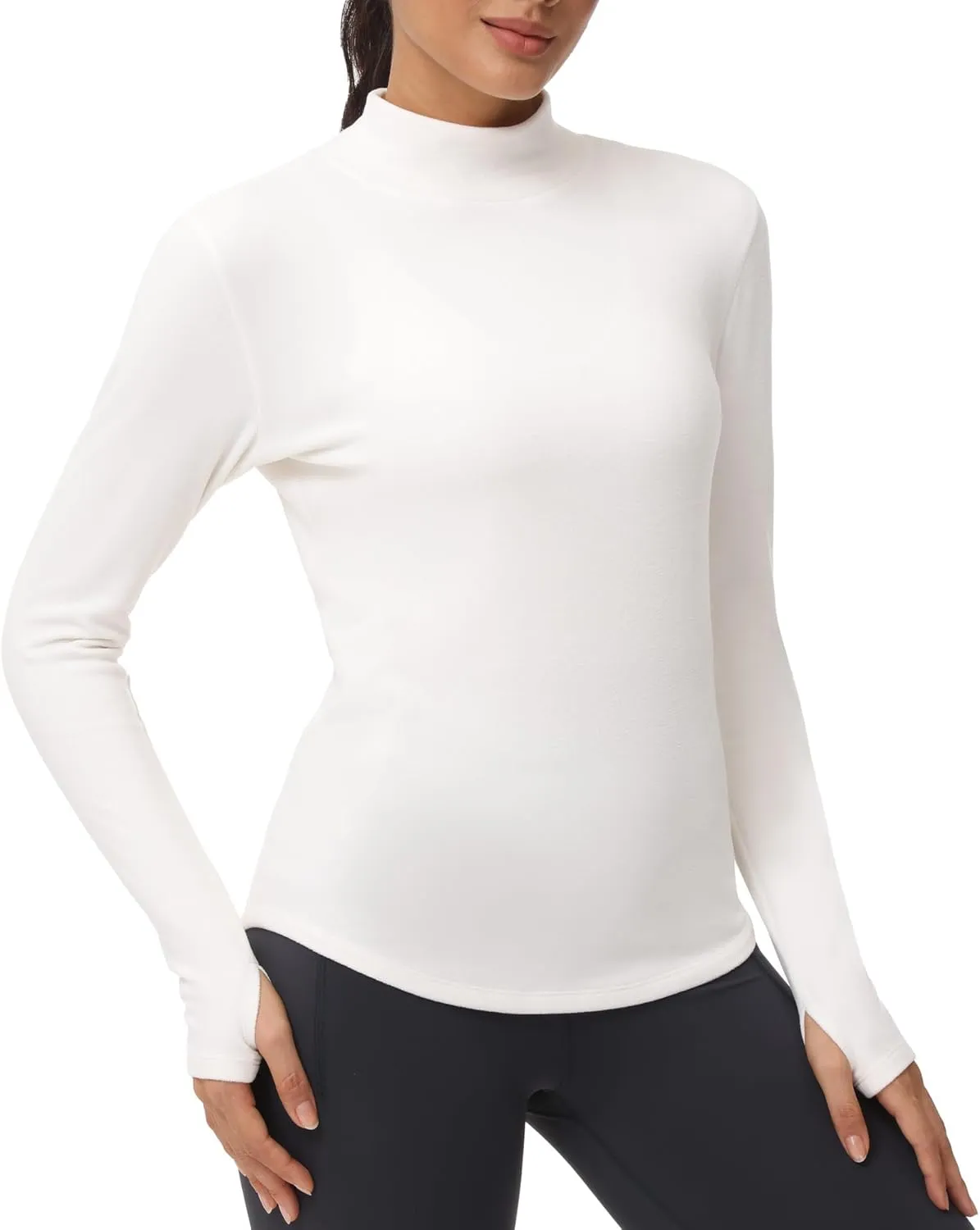 THE GYM PEOPLE Fleece Mock Turtleneck Pullover Base Layer Shirts Long Sleeve Workout Tops with Thumb Hole