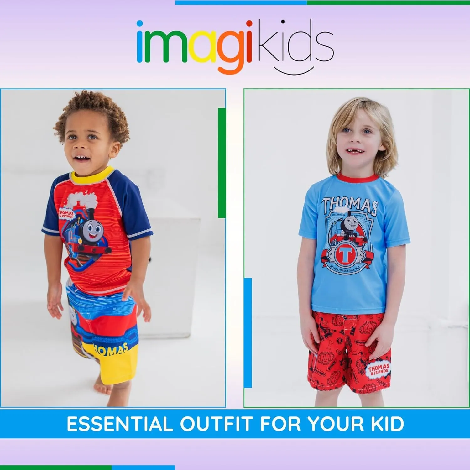 THOMAS & FRIENDS UPF 50  Rash Guard and Swim Trunks Outfit Set Toddler to Little Kid Sizes (2T - 7)
