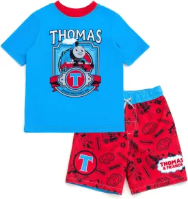 THOMAS & FRIENDS UPF 50  Rash Guard and Swim Trunks Outfit Set Toddler to Little Kid Sizes (2T - 7)