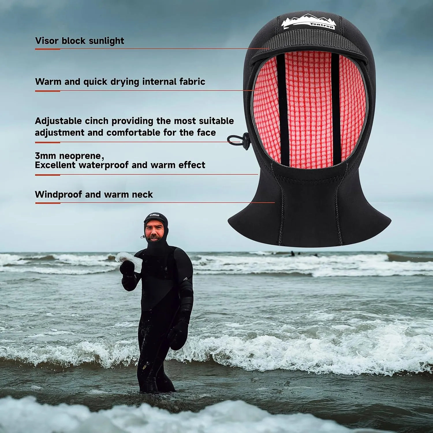 Tontron 3mm Neoprene Watersports Hood for Kayaking,Rafting,Surfing,SUP,Diving,and Swimming