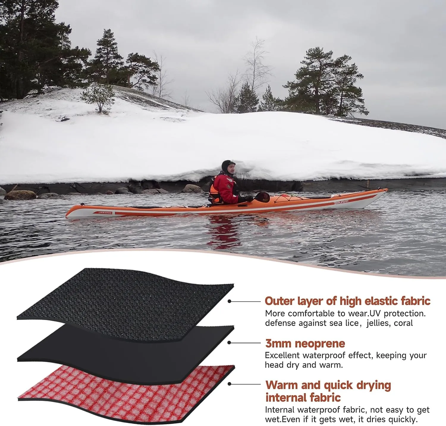 Tontron 3mm Neoprene Watersports Hood for Kayaking,Rafting,Surfing,SUP,Diving,and Swimming