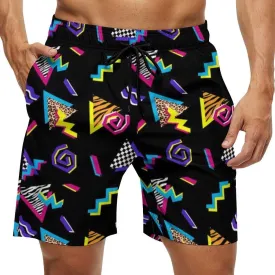 Vintage 80s Memphis Mens Beach Shorts Funny Elastic Waist Quick Dry Swim Trunks