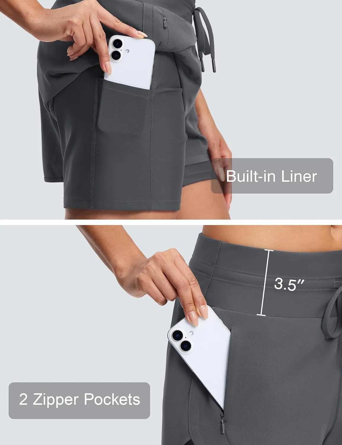 Womens 3" Swim Board Shorts High Waisted Slimming Quick Dry UPF Swim Beach Trunks with Liner and Zipper Pockets