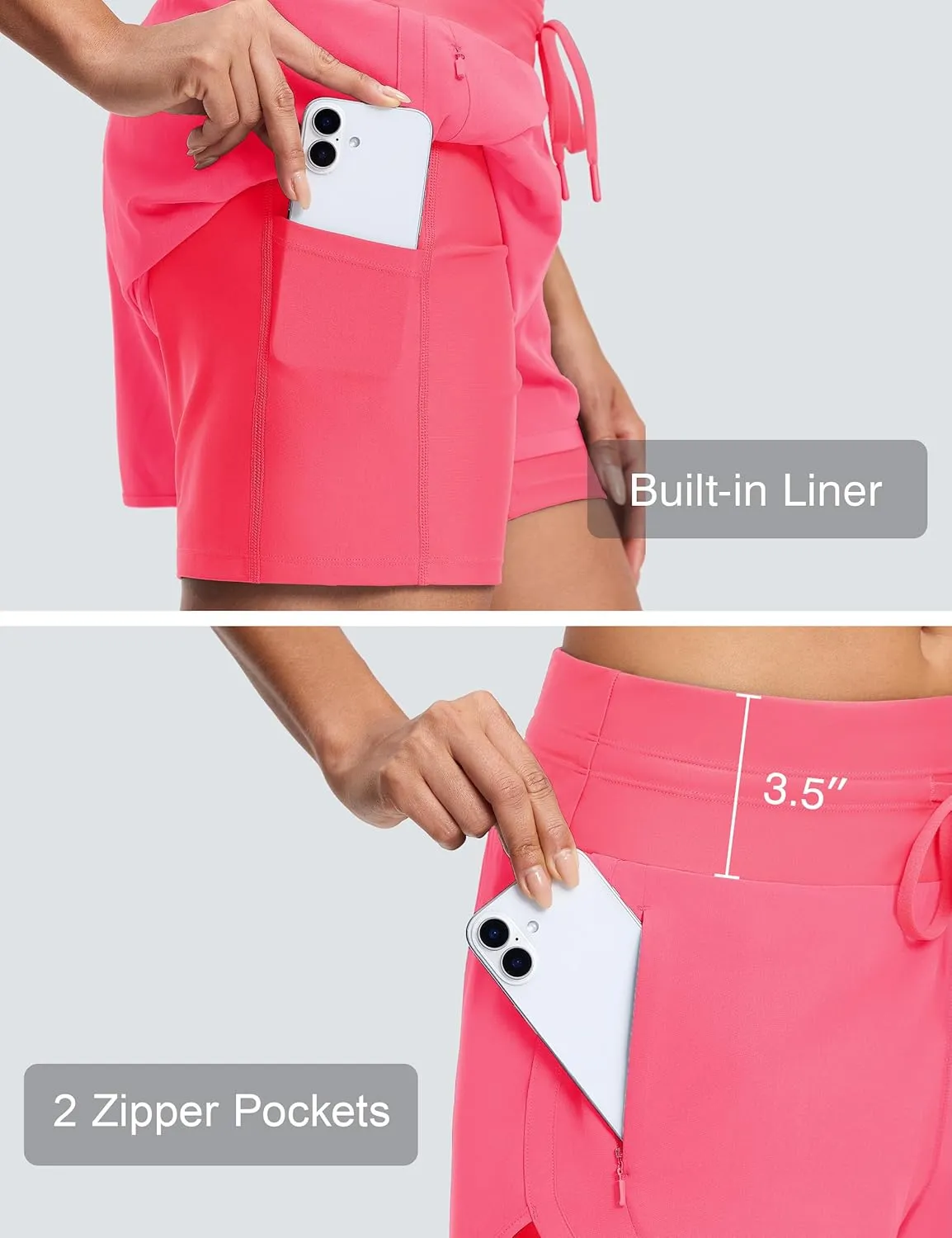 Womens 3" Swim Board Shorts High Waisted Slimming Quick Dry UPF Swim Beach Trunks with Liner and Zipper Pockets