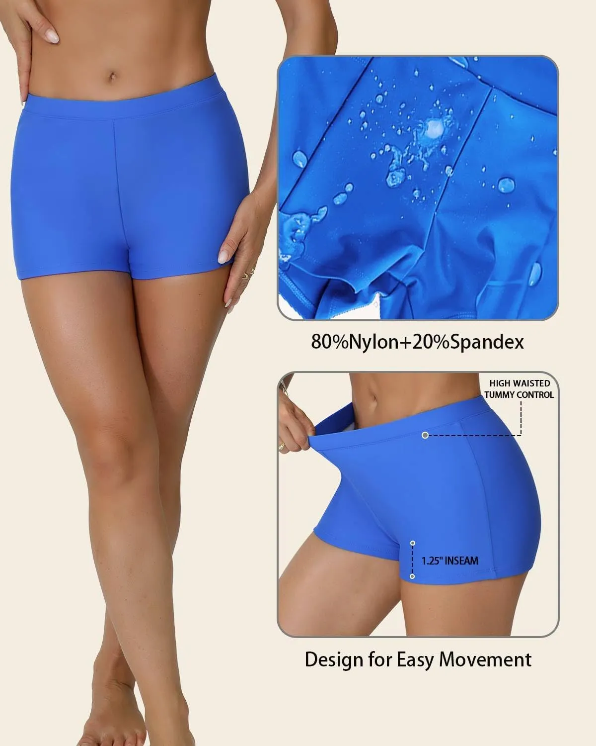 Women's Swim Shorts 1.3" High Waisted Quick Dry Bikini Swimsuit Bottoms Board Shorts Bathing Suit