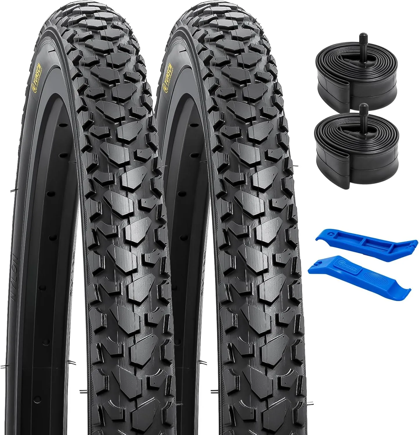 YUNSCM 2-PCS 22" Bike Tires 22 x 1.75/47-457 and 22" Bike Tubes Schrader Valve Compatible with Mountain/Off Road Bike 22X1.75 22x1.75 Bike Bicycle Tires and Tubes (Y-673)