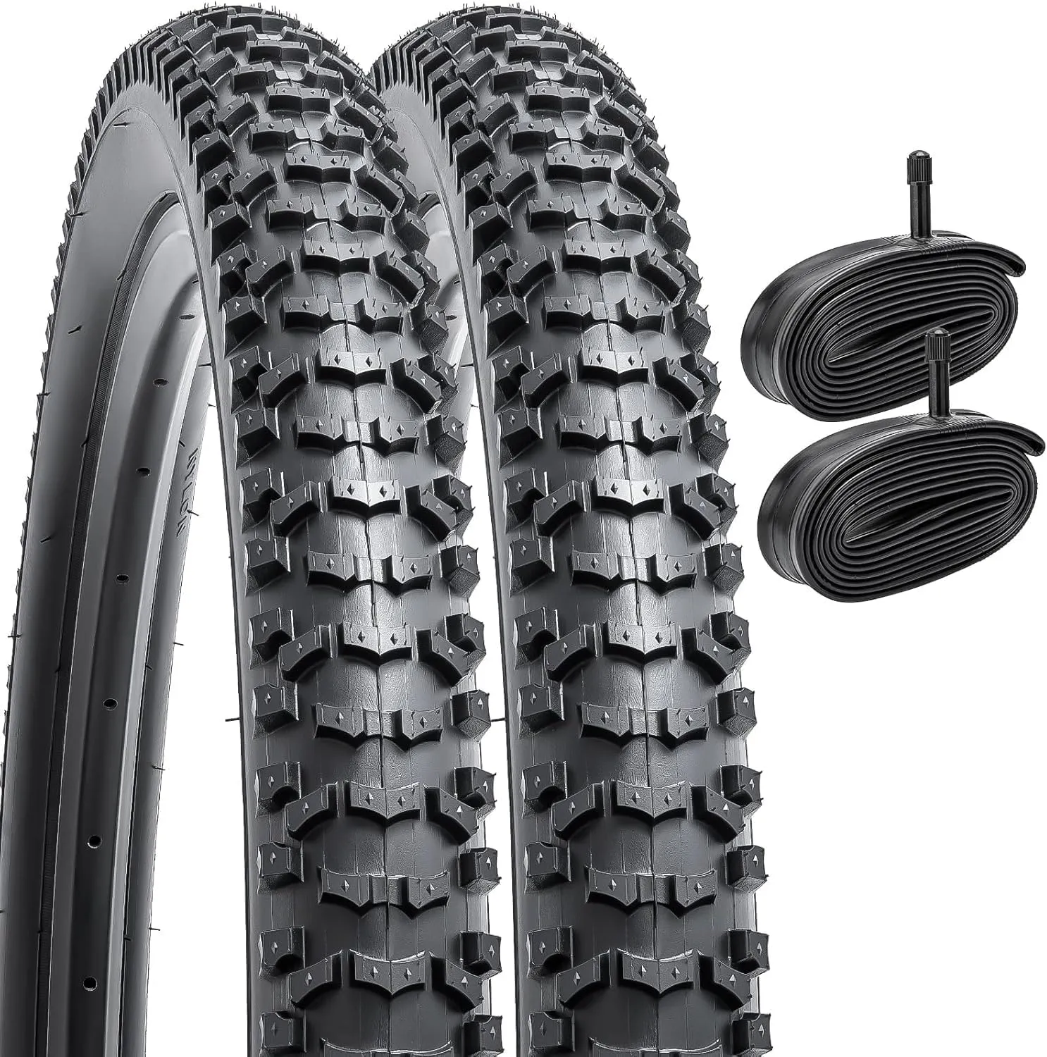 YUNSCM 2-PCS 26" Mountain Bike Tires 26x2.50/60-559 and 26" Heavy Duty Bike Tubes Schrader Valve Compatible with Off Road Bike 26x2.5 26 x 2.50 Bike Bicycle Tires and Tubes (Y-997)