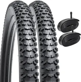YUNSCM 2-PCS 26" Mountain Bike Tires 26x2.50/60-559 and 26" Heavy Duty Bike Tubes Schrader Valve Compatible with Off Road Bike 26x2.5 26 x 2.50 Bike Bicycle Tires and Tubes (Y-997)