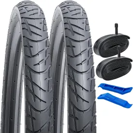 YUNSCM 2-PCS 26" Road Bike Tires 26X2.10/54-559 and 26" Heavy Duty Bike Tubes Schrader Valve Compatible with 26x2.0 26 x 2.10 26x2.125 Bike Bicycle Tires and Tubes (Y-813)