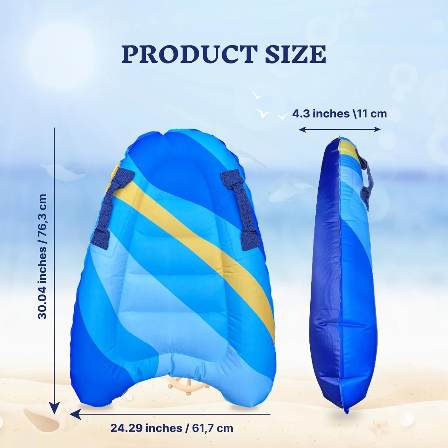 ZAMAS Kids Inflatable Surf Body Board with Handles and New Push-Button Valve, Lightweight Swimming Floating Surfboard Aid Mat Learn to Swim, Beach Safety Theme Surfing with Bonus Case for Board