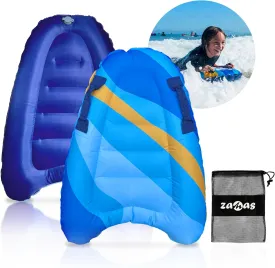 ZAMAS Kids Inflatable Surf Body Board with Handles and New Push-Button Valve, Lightweight Swimming Floating Surfboard Aid Mat Learn to Swim, Beach Safety Theme Surfing with Bonus Case for Board